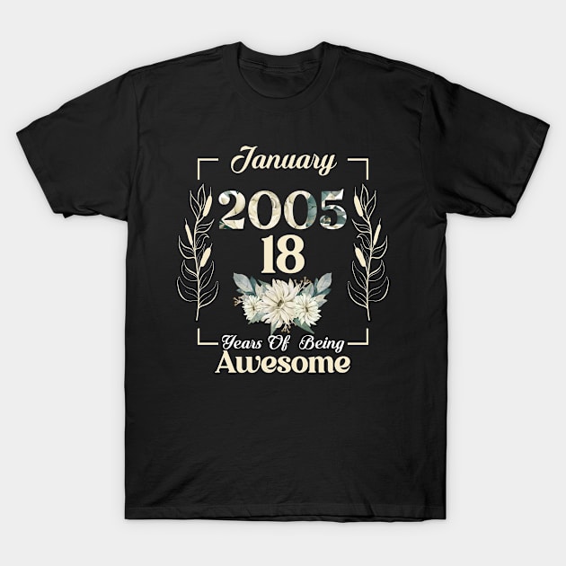 January 2005 18 Years Of Being Awesome 18th Birthday T-Shirt by Demonic Apparel